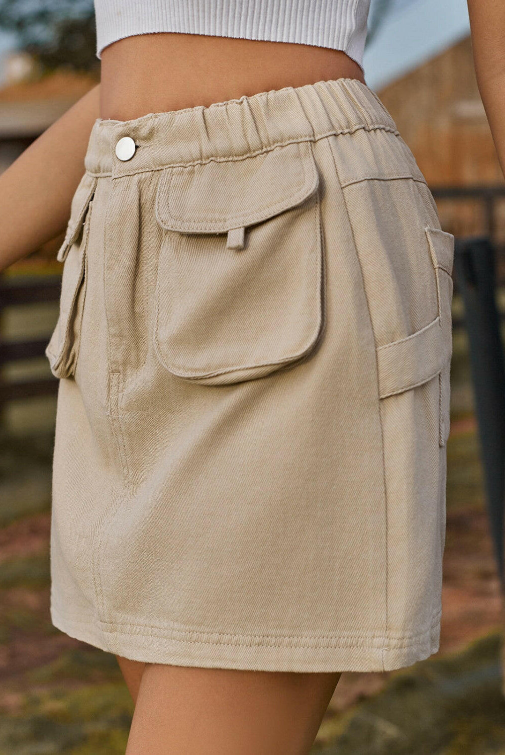 Pocketed Elastic Waist Denim Skirt-Krush Kandy, Women's Online Fashion Boutique Located in Phoenix, Arizona (Scottsdale Area)