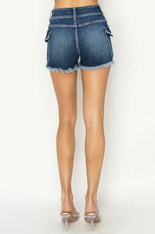 RISEN Raw Hem Denim Shorts with Pockets-Denim-Krush Kandy, Women's Online Fashion Boutique Located in Phoenix, Arizona (Scottsdale Area)