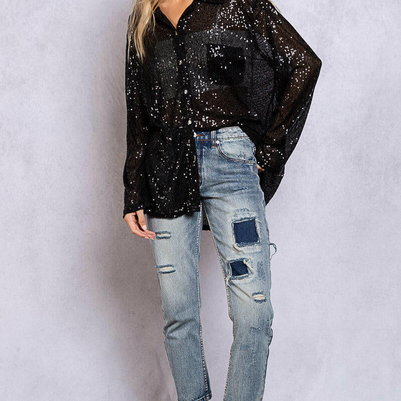 POL Sequin Relaxed Top | 5 Colors-Long Sleeve Tops-Krush Kandy, Women's Online Fashion Boutique Located in Phoenix, Arizona (Scottsdale Area)