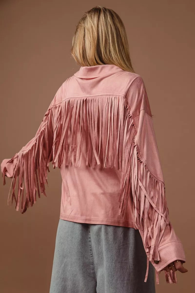 BiBi Suede Fringe Long Sleeve Jacket-Jacket-Krush Kandy, Women's Online Fashion Boutique Located in Phoenix, Arizona (Scottsdale Area)