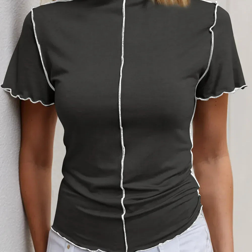 Ruffled Edge Mock Neck Top-Tops-Krush Kandy, Women's Online Fashion Boutique Located in Phoenix, Arizona (Scottsdale Area)