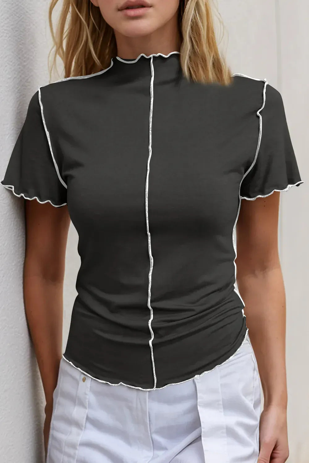 Ruffled Edge Mock Neck Top-Tops-Krush Kandy, Women's Online Fashion Boutique Located in Phoenix, Arizona (Scottsdale Area)