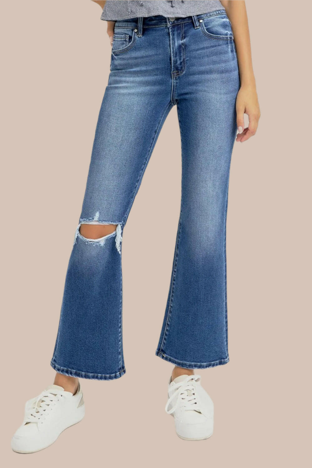Risen Full Size Distressed High Rise Crop Flare Jeans-Krush Kandy, Women's Online Fashion Boutique Located in Phoenix, Arizona (Scottsdale Area)