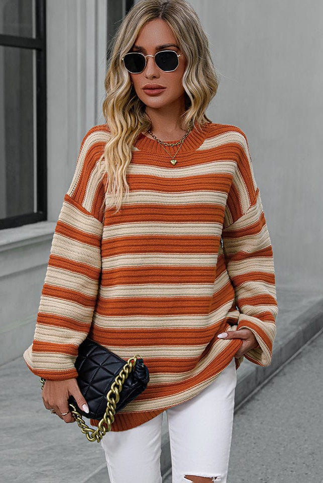 Striped Dropped Shoulder Sweater-Sweaters-Krush Kandy, Women's Online Fashion Boutique Located in Phoenix, Arizona (Scottsdale Area)