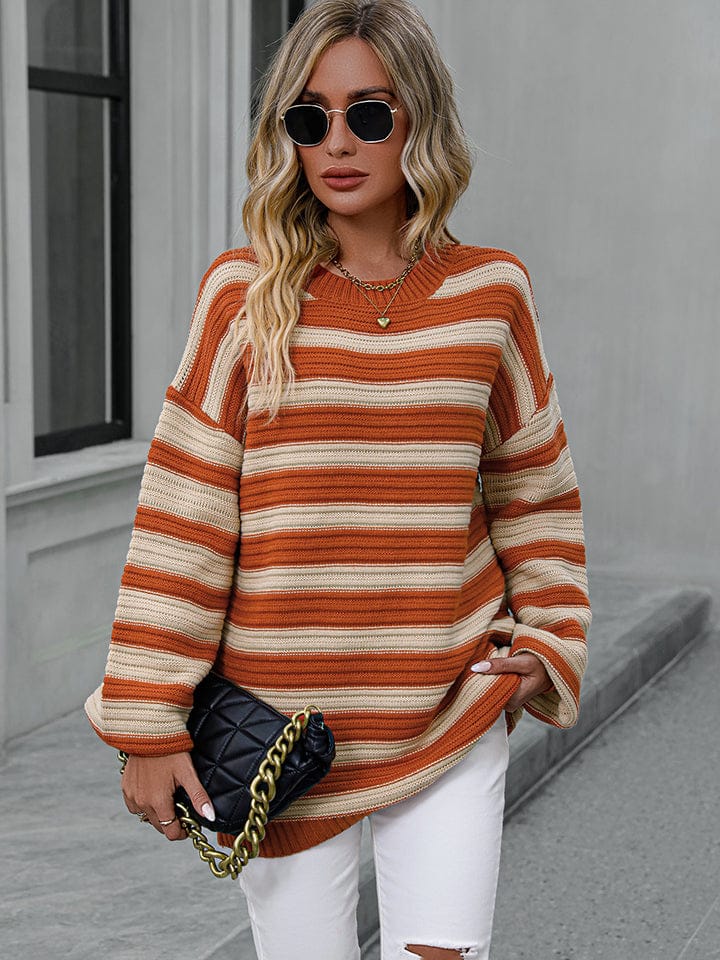 Striped Dropped Shoulder Sweater-Sweaters-Krush Kandy, Women's Online Fashion Boutique Located in Phoenix, Arizona (Scottsdale Area)
