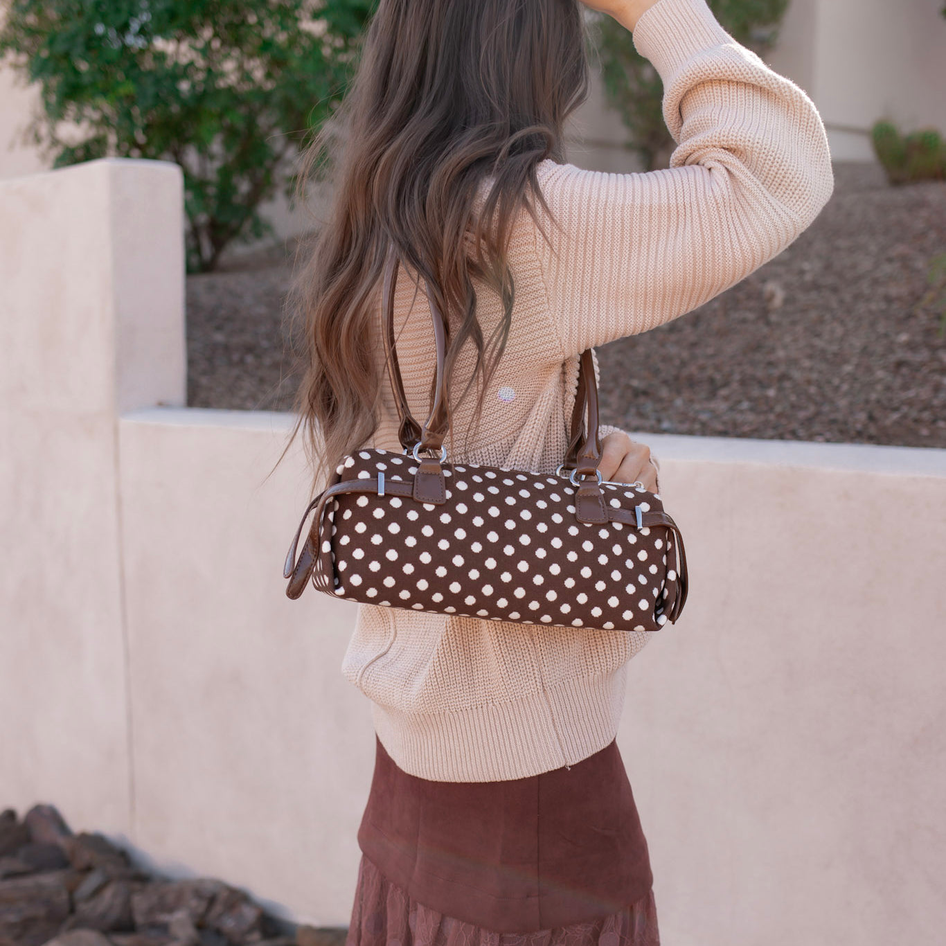 Terry Polka Dot Barrel Shoulder Bag-Purses & Bags-Krush Kandy, Women's Online Fashion Boutique Located in Phoenix, Arizona (Scottsdale Area)