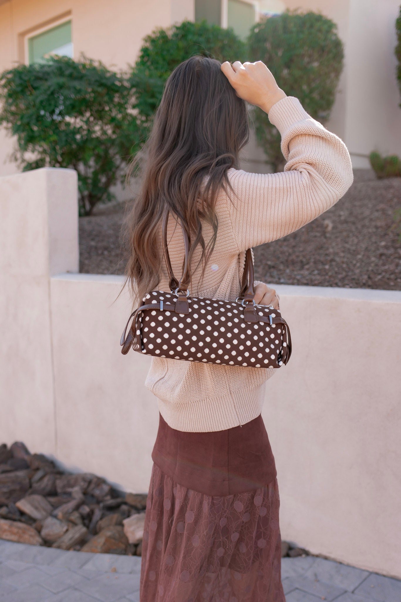 Terry Polka Dot Barrel Shoulder Bag-Purses & Bags-Krush Kandy, Women's Online Fashion Boutique Located in Phoenix, Arizona (Scottsdale Area)