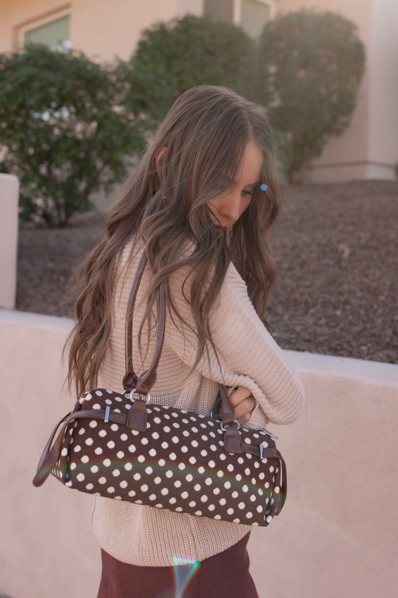 Terry Polka Dot Barrel Shoulder Bag-Purses & Bags-Krush Kandy, Women's Online Fashion Boutique Located in Phoenix, Arizona (Scottsdale Area)