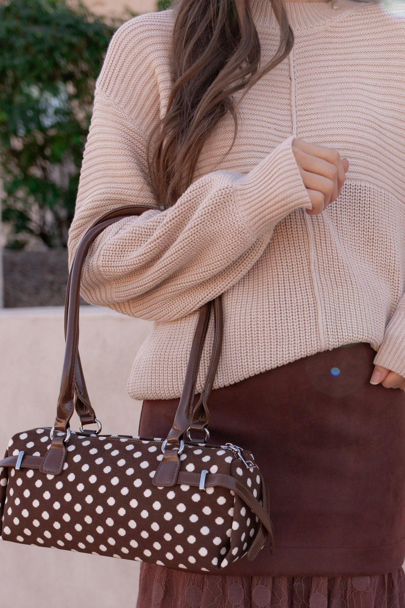 Terry Polka Dot Barrel Shoulder Bag-Purses & Bags-Krush Kandy, Women's Online Fashion Boutique Located in Phoenix, Arizona (Scottsdale Area)