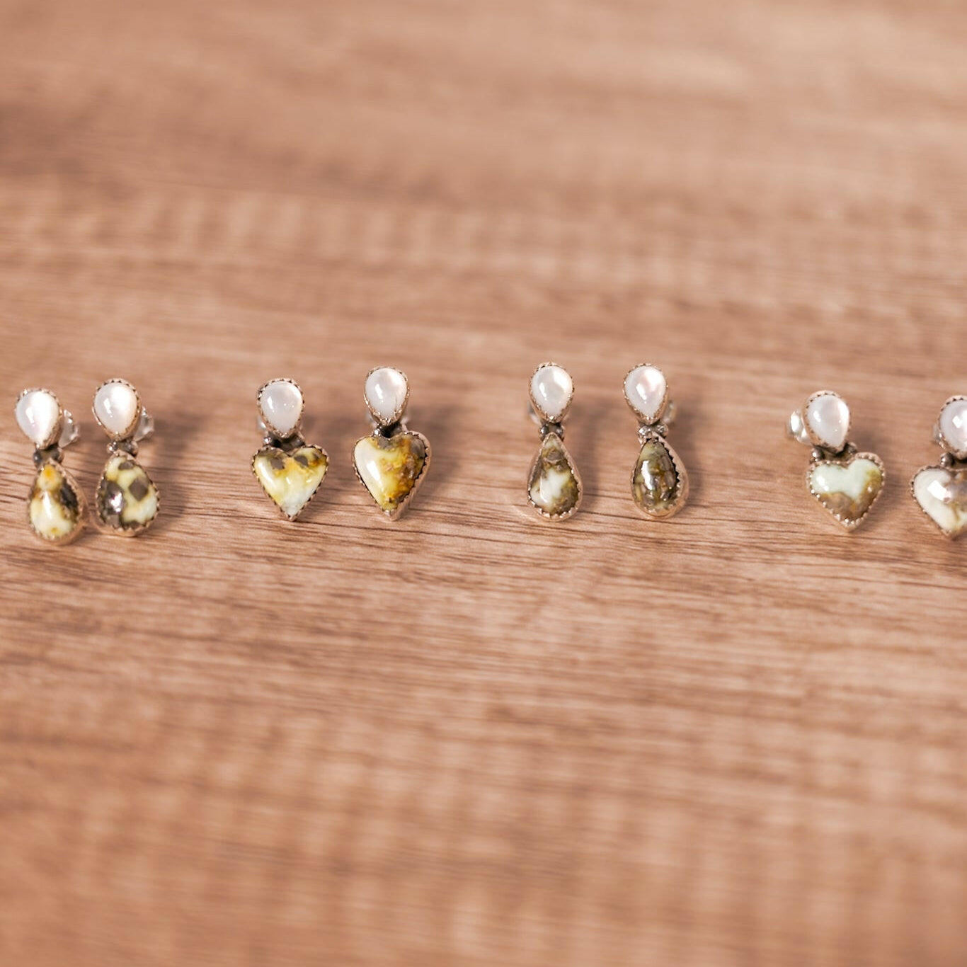 White Shell & Stone Stud Earrings-Stud Earrings-Krush Kandy, Women's Online Fashion Boutique Located in Phoenix, Arizona (Scottsdale Area)