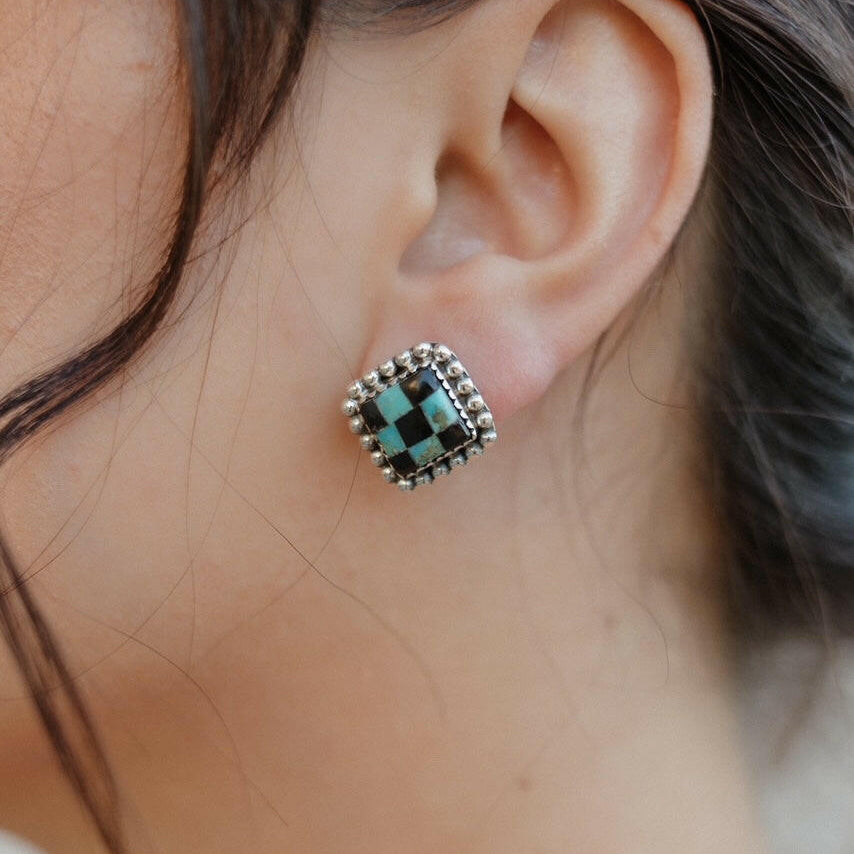 Checkered Studded Stud Earrings-Stud Earrings-Krush Kandy, Women's Online Fashion Boutique Located in Phoenix, Arizona (Scottsdale Area)