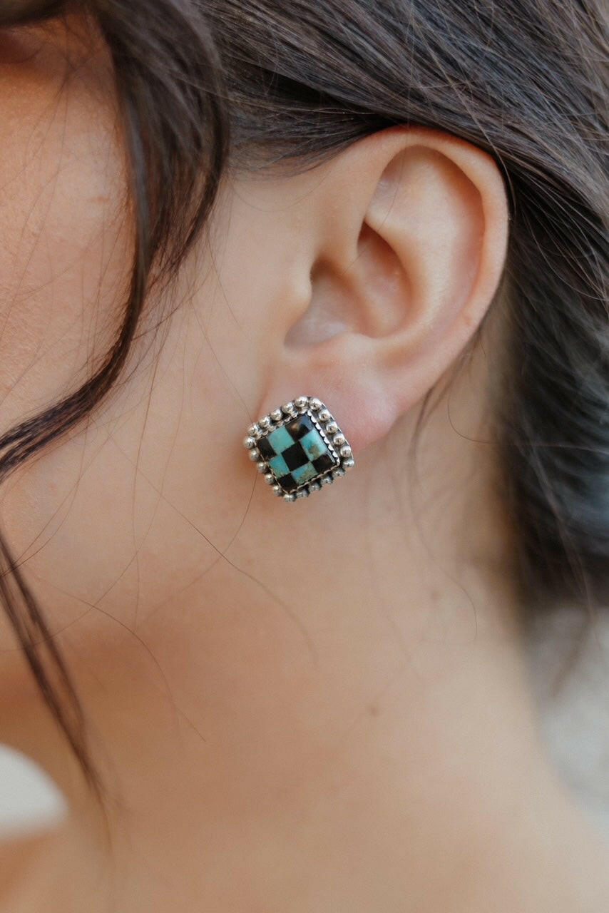 Checkered Studded Stud Earrings-Stud Earrings-Krush Kandy, Women's Online Fashion Boutique Located in Phoenix, Arizona (Scottsdale Area)