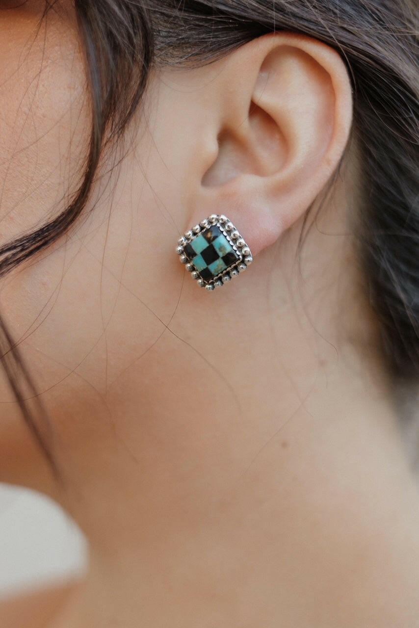 Checkered Studded Stud Earrings-Stud Earrings-Krush Kandy, Women's Online Fashion Boutique Located in Phoenix, Arizona (Scottsdale Area)