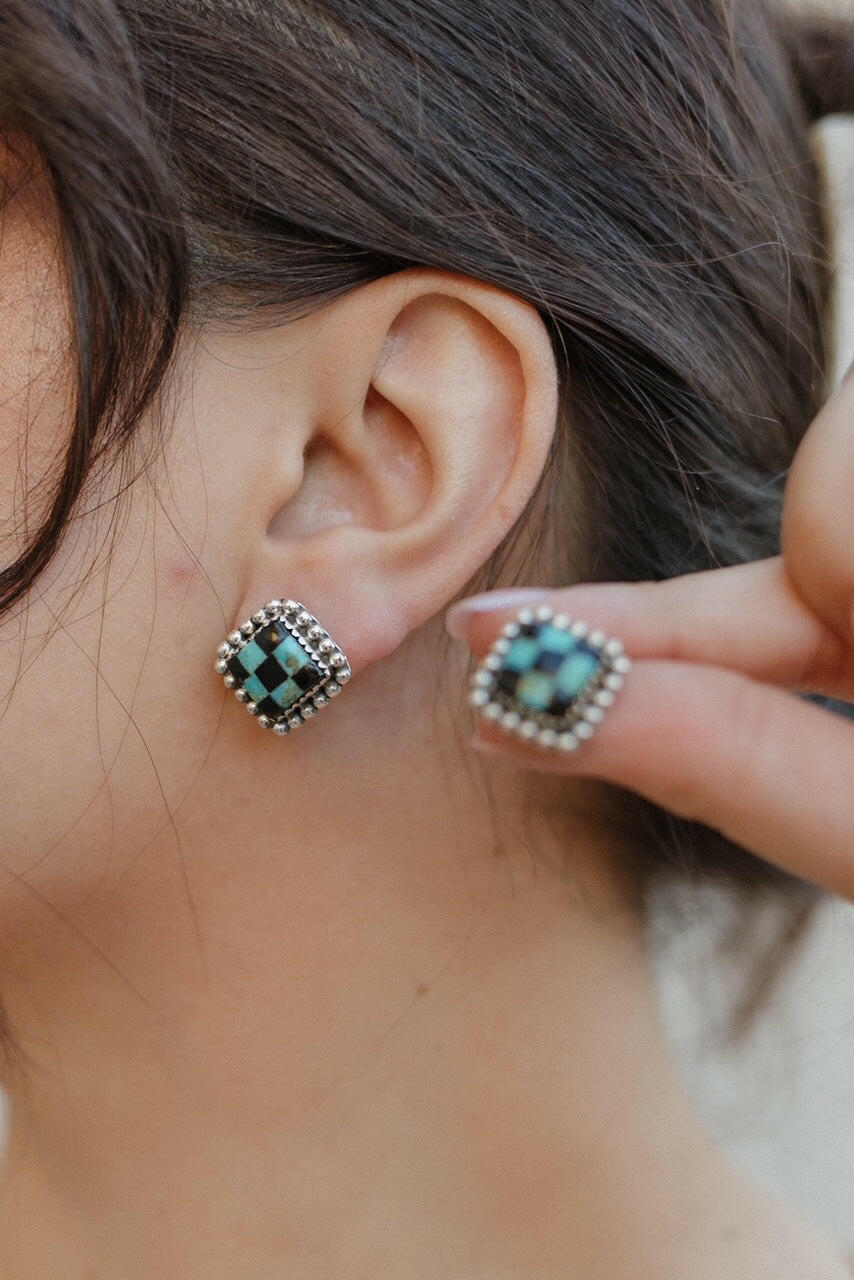 Checkered Studded Stud Earrings-Stud Earrings-Krush Kandy, Women's Online Fashion Boutique Located in Phoenix, Arizona (Scottsdale Area)