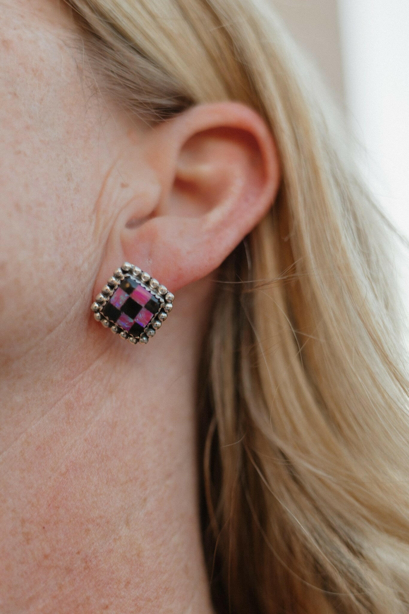 Checkered Studded Stud Earrings-Stud Earrings-Krush Kandy, Women's Online Fashion Boutique Located in Phoenix, Arizona (Scottsdale Area)