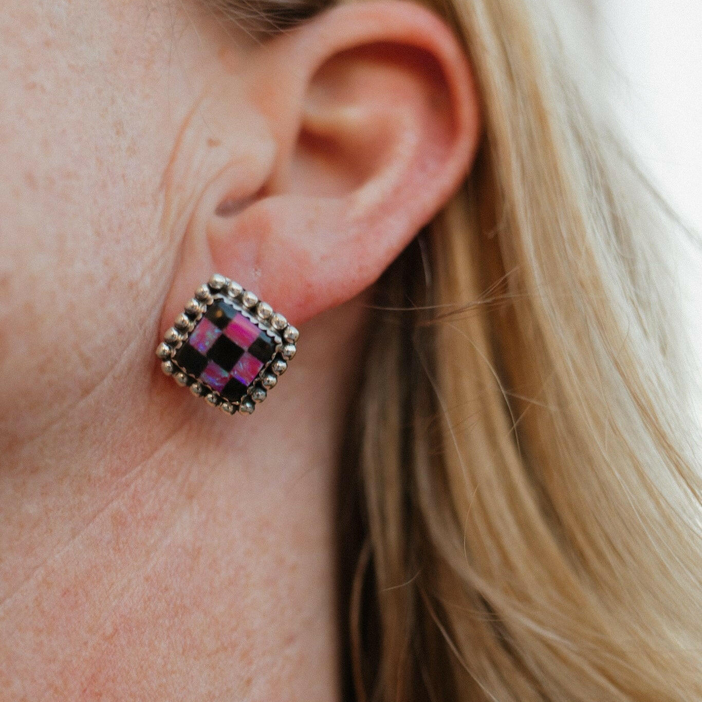 Checkered Studded Stud Earrings-Stud Earrings-Krush Kandy, Women's Online Fashion Boutique Located in Phoenix, Arizona (Scottsdale Area)