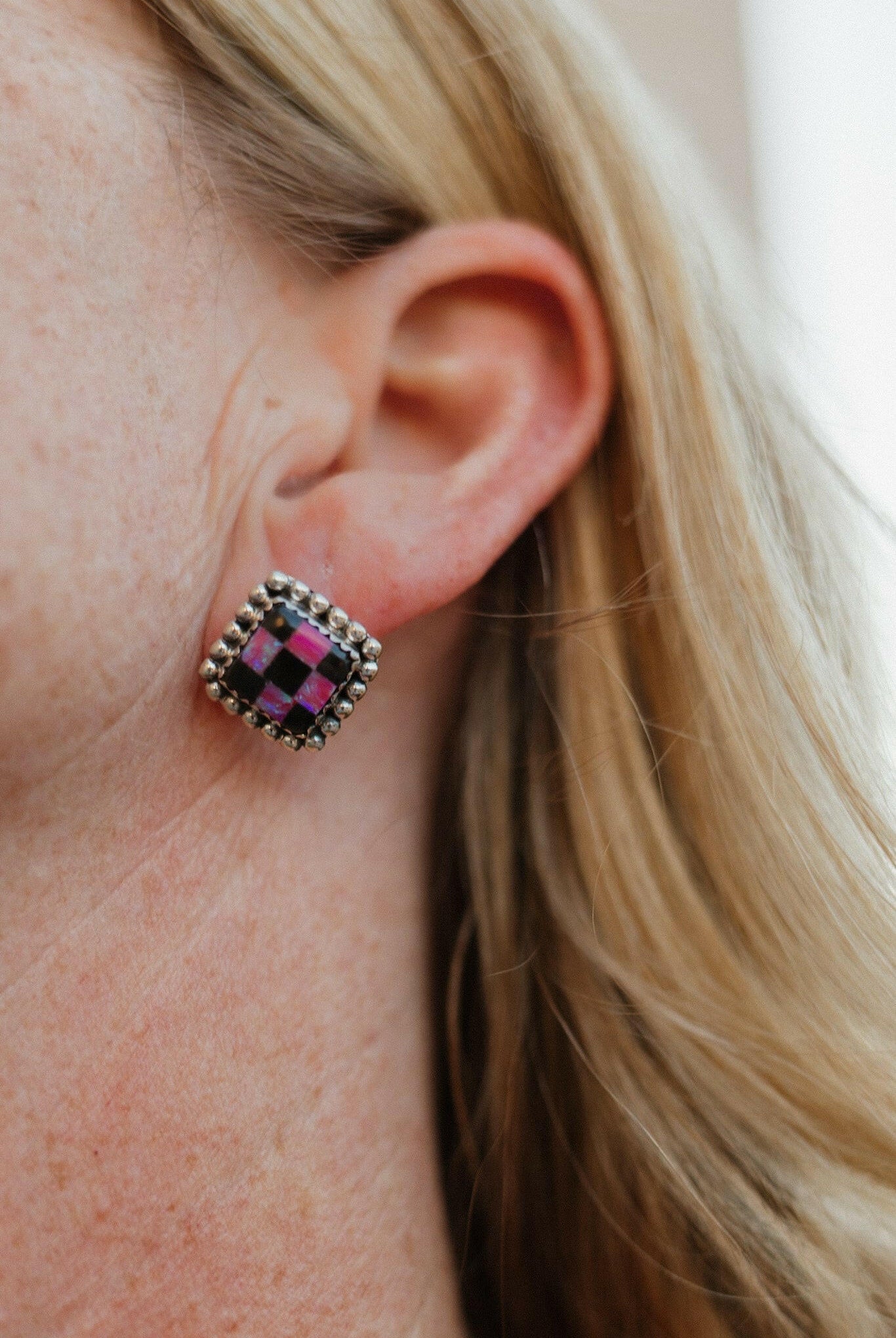 Checkered Studded Stud Earrings-Stud Earrings-Krush Kandy, Women's Online Fashion Boutique Located in Phoenix, Arizona (Scottsdale Area)