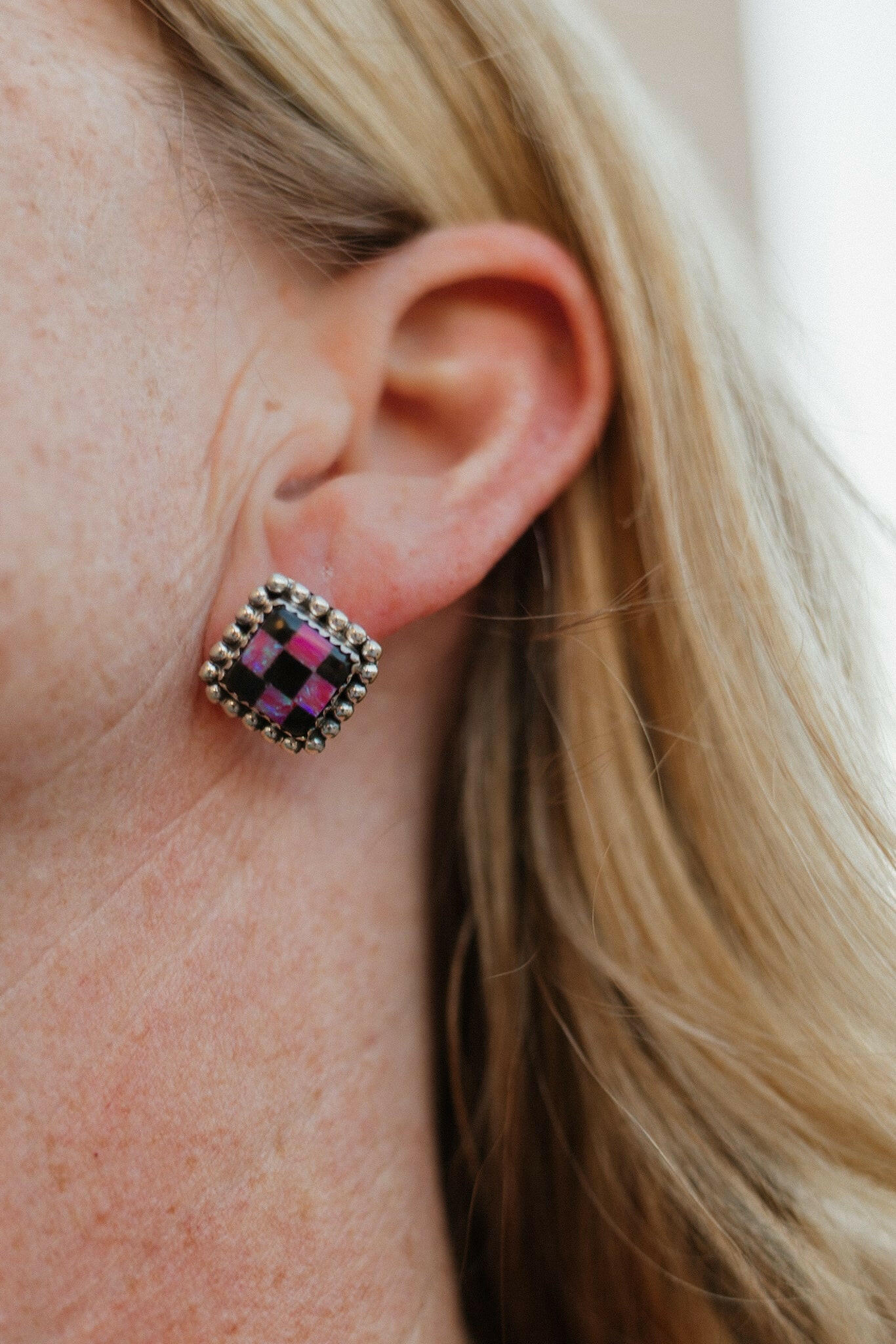 Checkered Studded Stud Earrings-Stud Earrings-Krush Kandy, Women's Online Fashion Boutique Located in Phoenix, Arizona (Scottsdale Area)