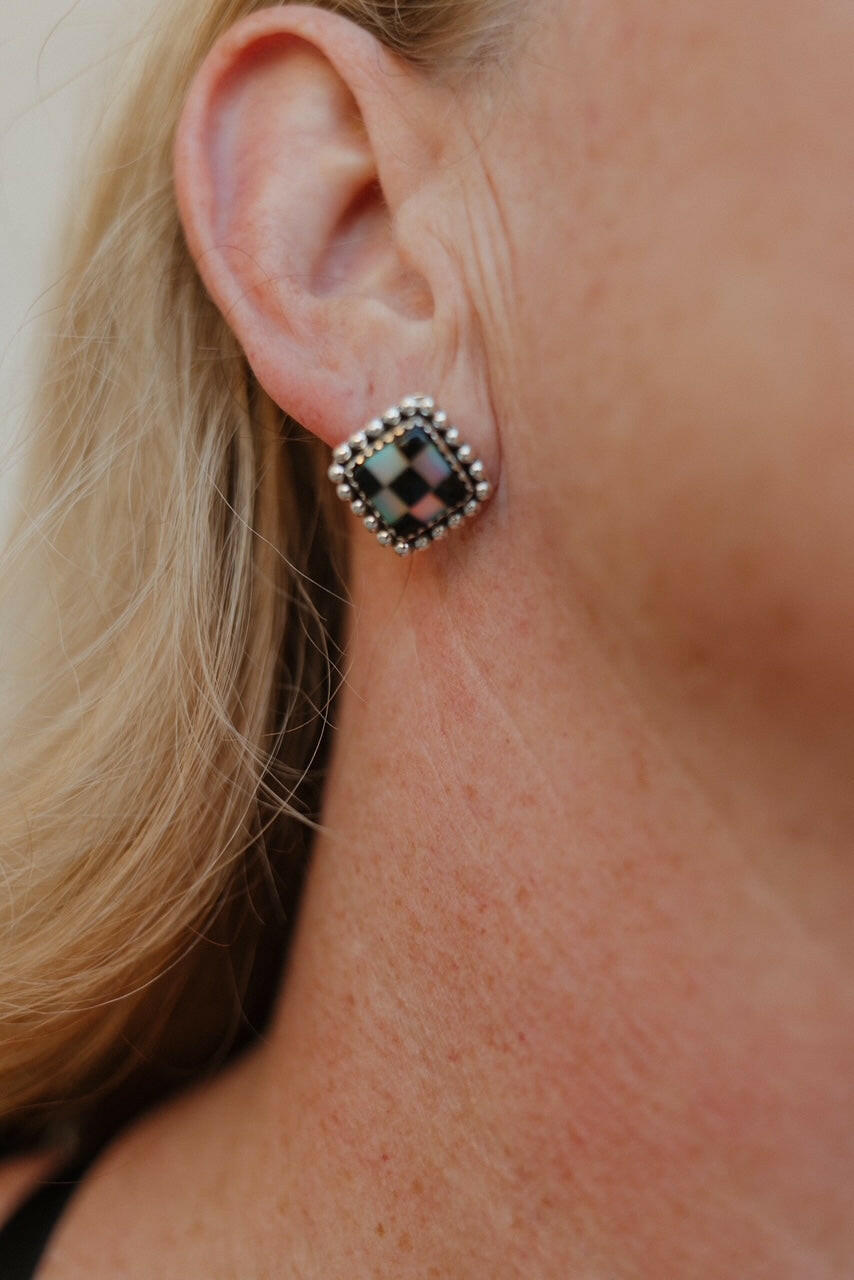 Checkered Studded Stud Earrings-Stud Earrings-Krush Kandy, Women's Online Fashion Boutique Located in Phoenix, Arizona (Scottsdale Area)