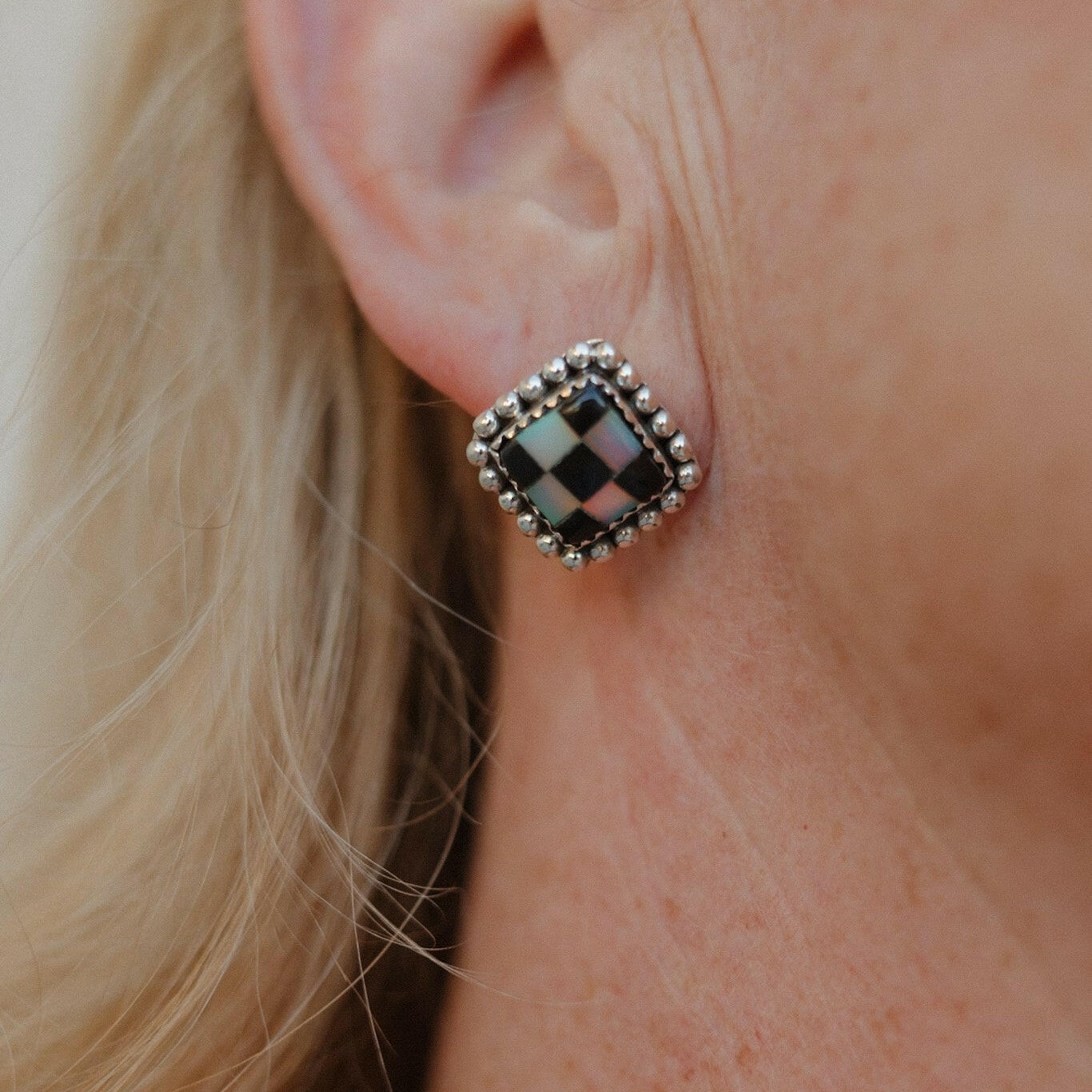 Checkered Studded Stud Earrings-Stud Earrings-Krush Kandy, Women's Online Fashion Boutique Located in Phoenix, Arizona (Scottsdale Area)