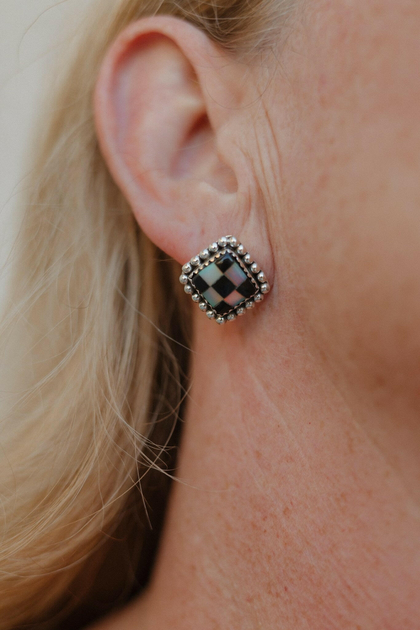 Checkered Studded Stud Earrings-Stud Earrings-Krush Kandy, Women's Online Fashion Boutique Located in Phoenix, Arizona (Scottsdale Area)