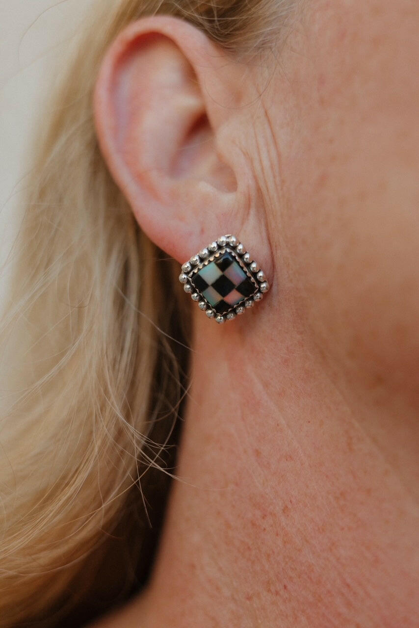 Checkered Studded Stud Earrings-Stud Earrings-Krush Kandy, Women's Online Fashion Boutique Located in Phoenix, Arizona (Scottsdale Area)