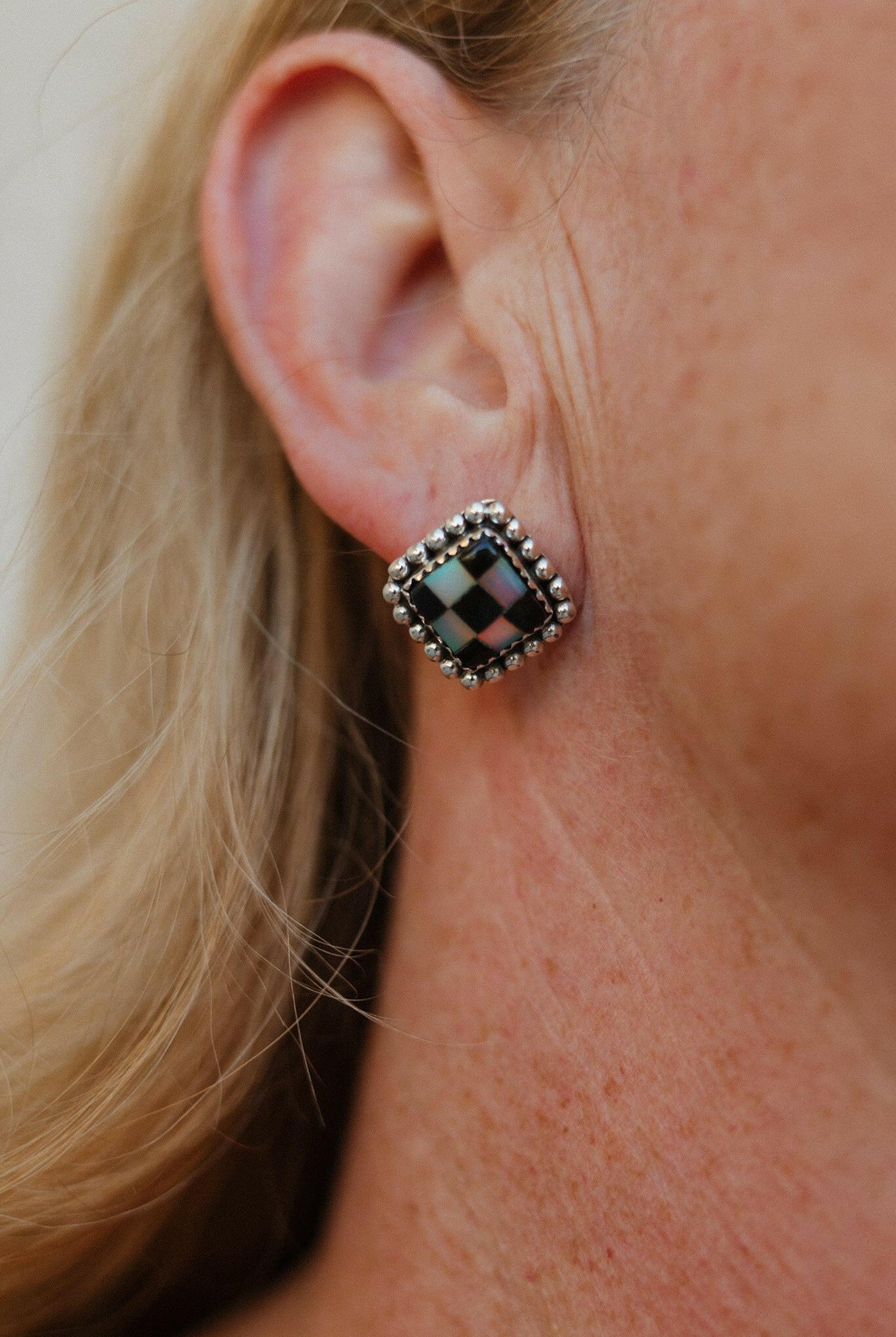 Checkered Studded Stud Earrings-Stud Earrings-Krush Kandy, Women's Online Fashion Boutique Located in Phoenix, Arizona (Scottsdale Area)