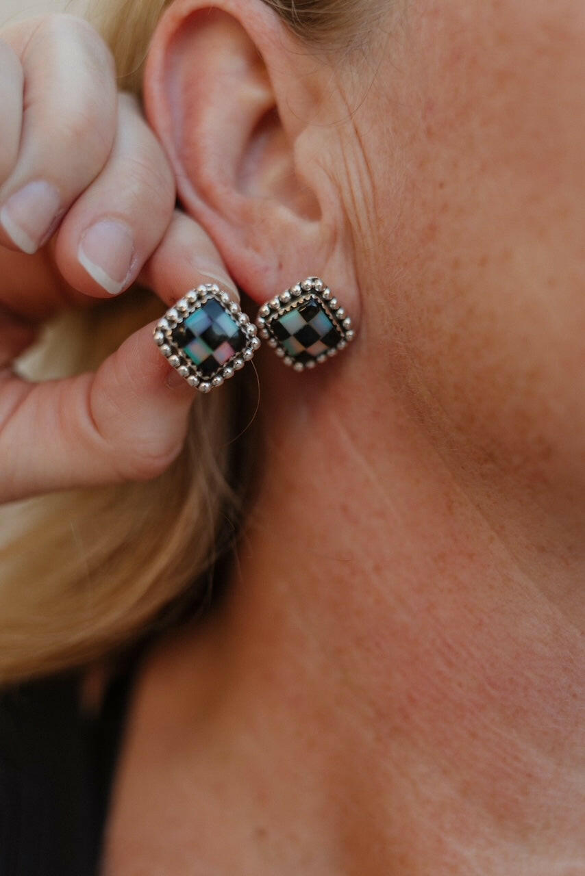 Checkered Studded Stud Earrings-Stud Earrings-Krush Kandy, Women's Online Fashion Boutique Located in Phoenix, Arizona (Scottsdale Area)