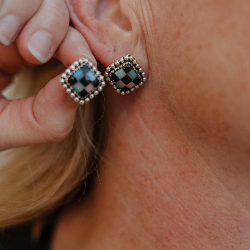 Checkered Studded Stud Earrings-Stud Earrings-Krush Kandy, Women's Online Fashion Boutique Located in Phoenix, Arizona (Scottsdale Area)