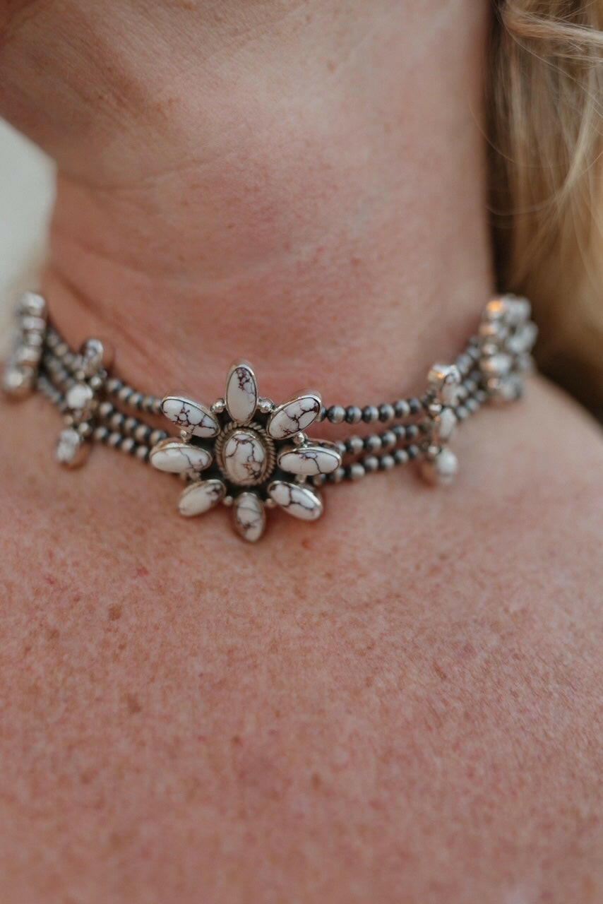 Desert Pearl Stone Choker-Squash Blossom Necklaces-Krush Kandy, Women's Online Fashion Boutique Located in Phoenix, Arizona (Scottsdale Area)