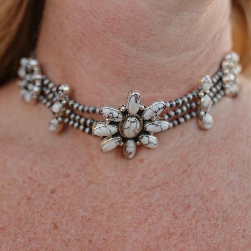 Desert Pearl Stone Choker-Squash Blossom Necklaces-Krush Kandy, Women's Online Fashion Boutique Located in Phoenix, Arizona (Scottsdale Area)