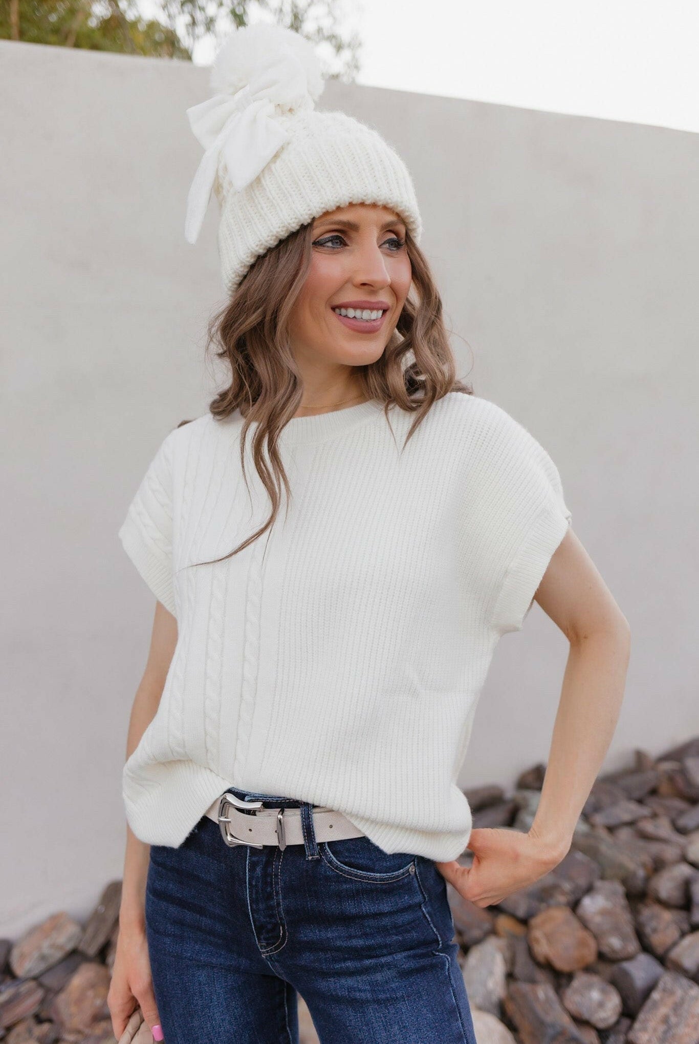 Snowbelle Convertible Bow Beanie-Hats-Krush Kandy, Women's Online Fashion Boutique Located in Phoenix, Arizona (Scottsdale Area)