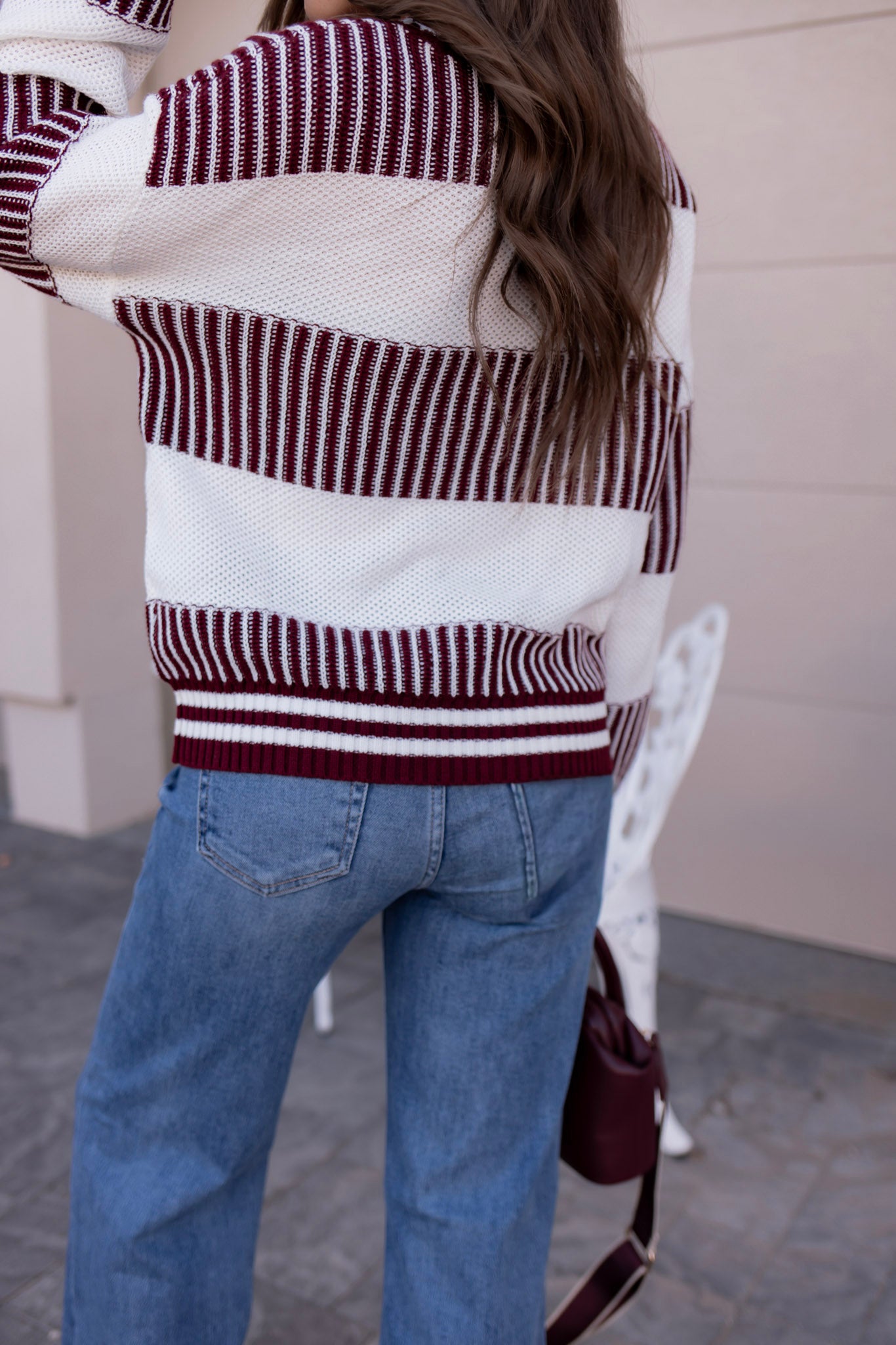 Tiffany Wine Striped Knit Sweater-Sweater-Krush Kandy, Women's Online Fashion Boutique Located in Phoenix, Arizona (Scottsdale Area)