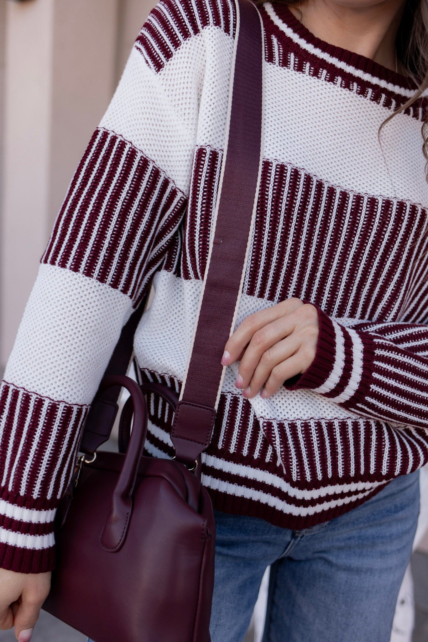 Tiffany Wine Striped Knit Sweater-Sweater-Krush Kandy, Women's Online Fashion Boutique Located in Phoenix, Arizona (Scottsdale Area)