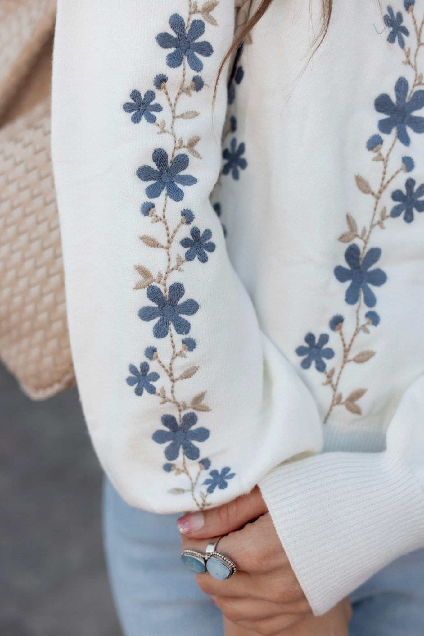 Floral Embroidered Scallop Hem Sweater-Sweater-Krush Kandy, Women's Online Fashion Boutique Located in Phoenix, Arizona (Scottsdale Area)