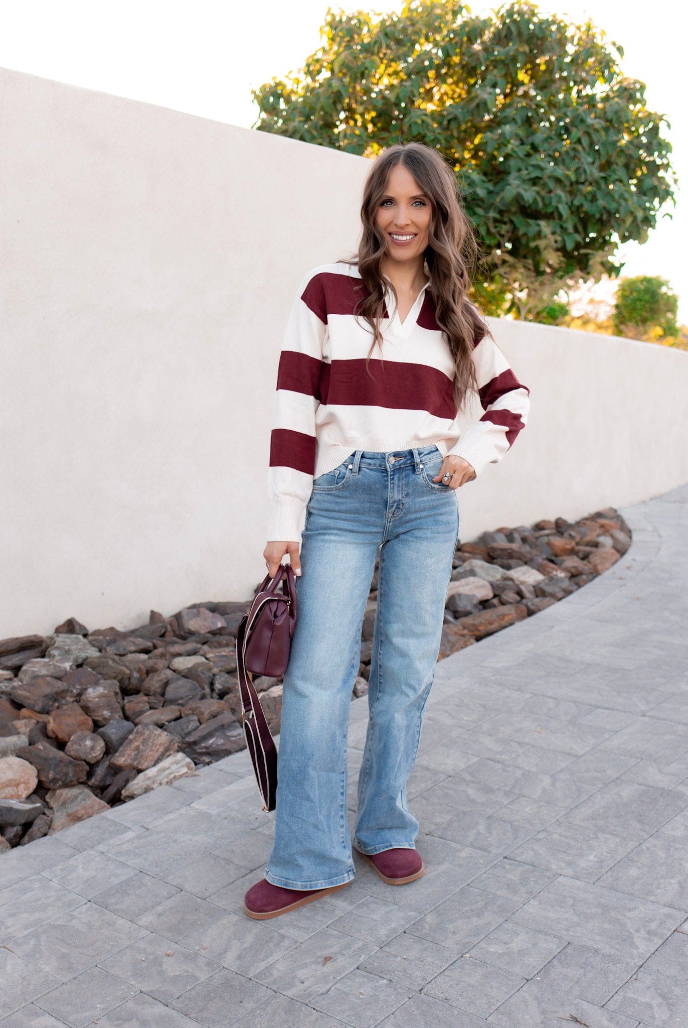 Ribbed Trim Color Block Knitted Polo Collar Sweater-Sweater-Krush Kandy, Women's Online Fashion Boutique Located in Phoenix, Arizona (Scottsdale Area)
