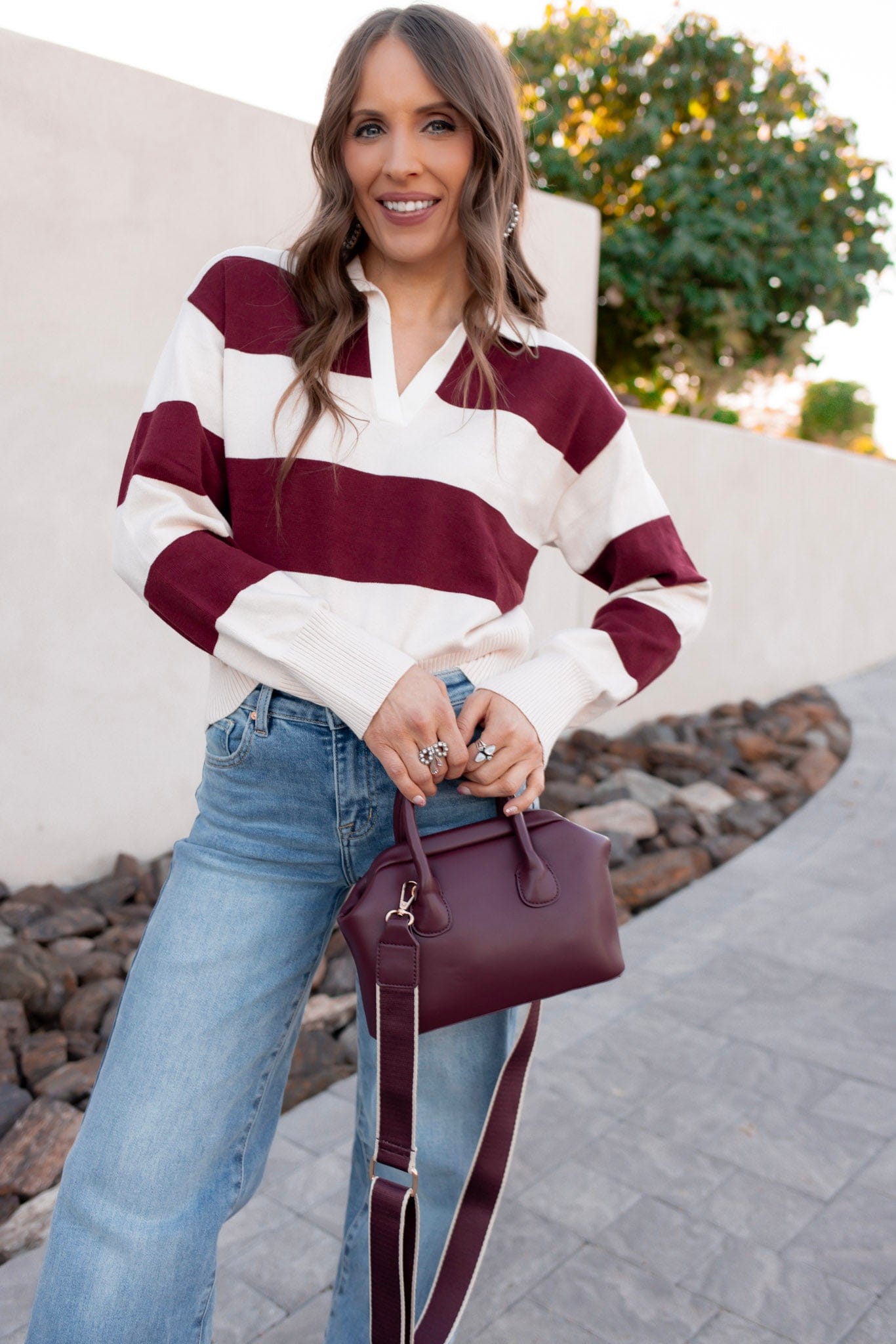 Ribbed Trim Color Block Knitted Polo Collar Sweater-Sweater-Krush Kandy, Women's Online Fashion Boutique Located in Phoenix, Arizona (Scottsdale Area)