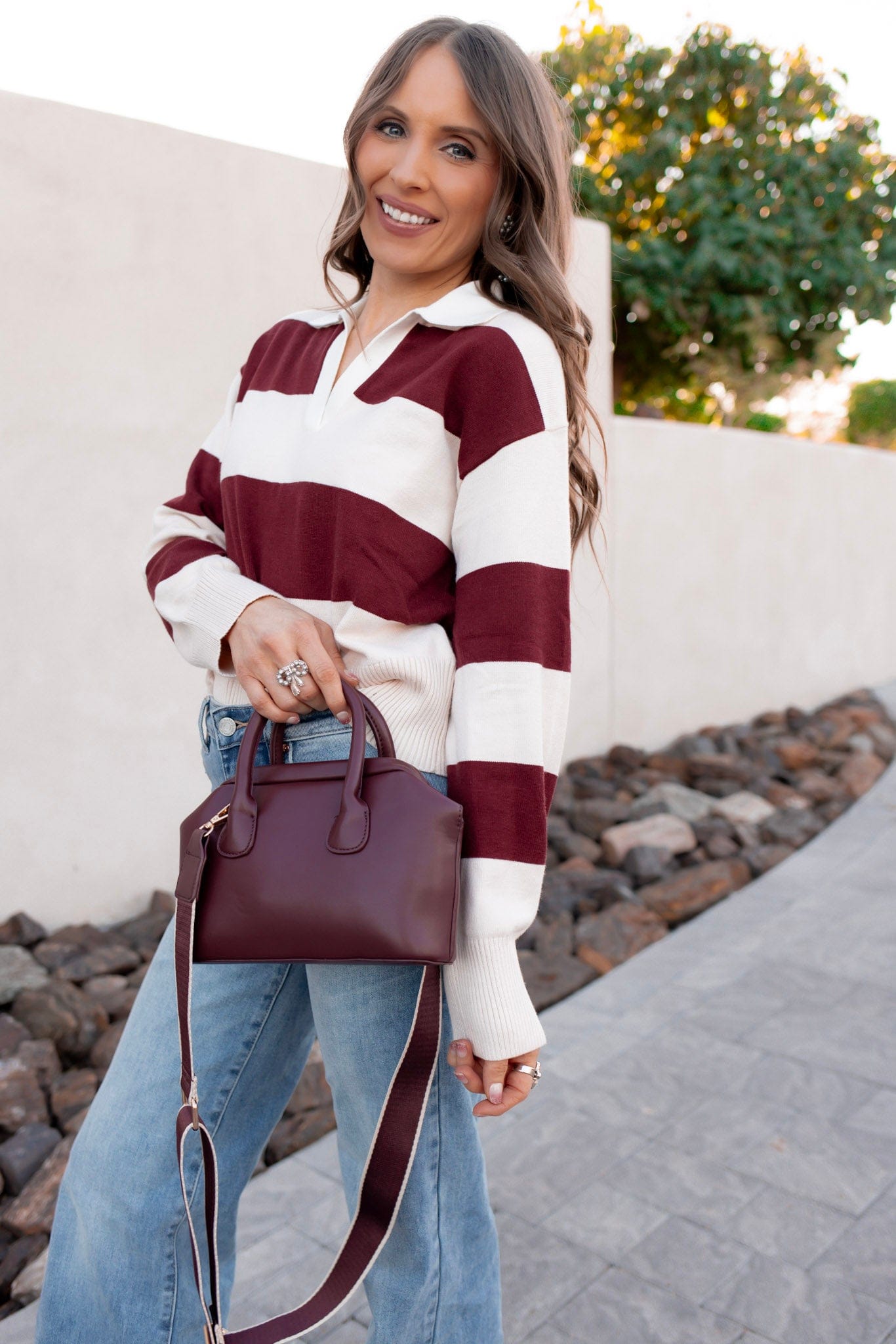 Ribbed Trim Color Block Knitted Polo Collar Sweater-Sweater-Krush Kandy, Women's Online Fashion Boutique Located in Phoenix, Arizona (Scottsdale Area)