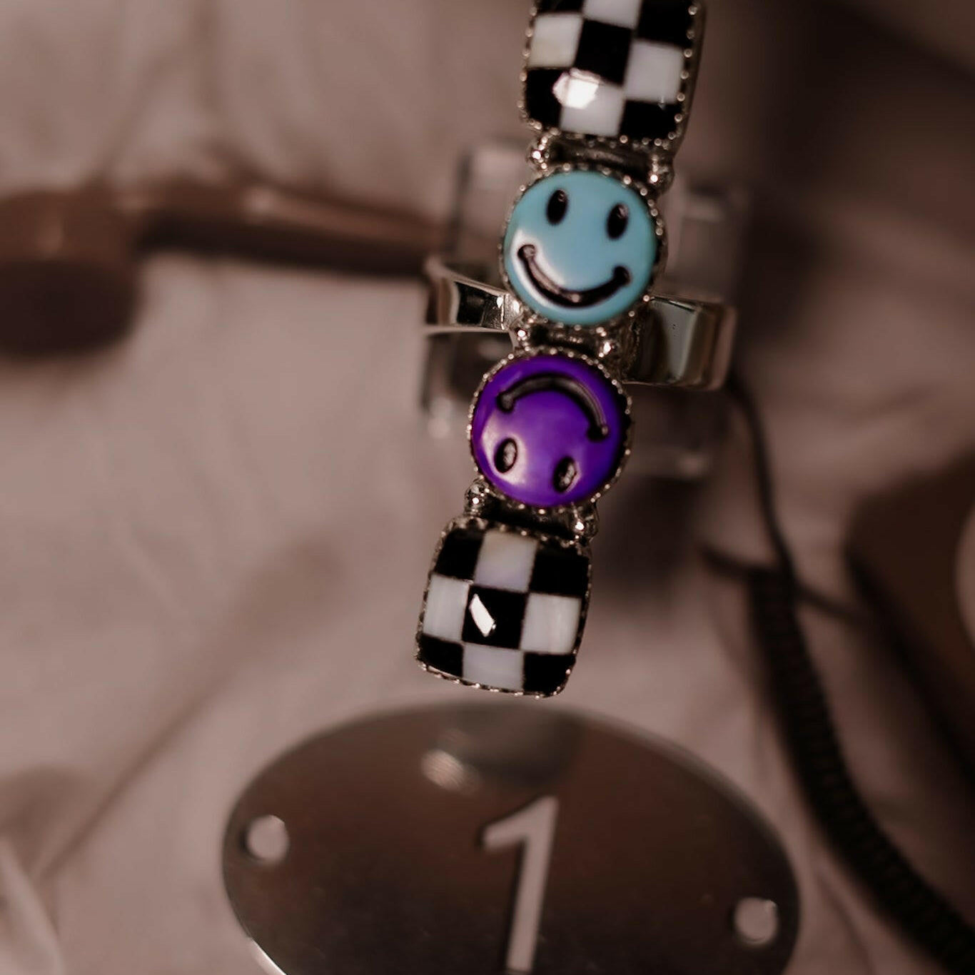 Smiley Checkered Bar Ring-Rings-Krush Kandy, Women's Online Fashion Boutique Located in Phoenix, Arizona (Scottsdale Area)