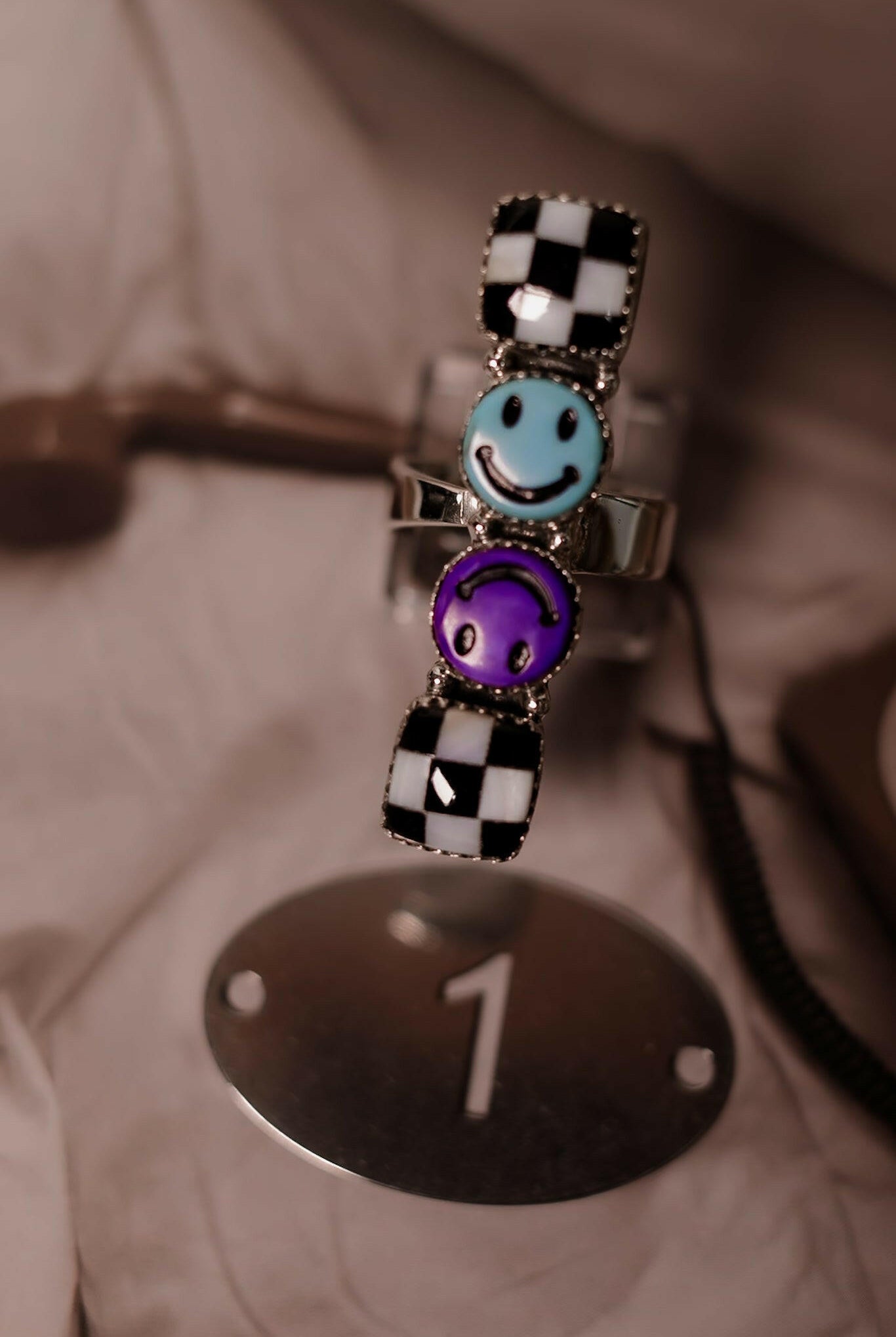 Smiley Checkered Bar Ring-Rings-Krush Kandy, Women's Online Fashion Boutique Located in Phoenix, Arizona (Scottsdale Area)