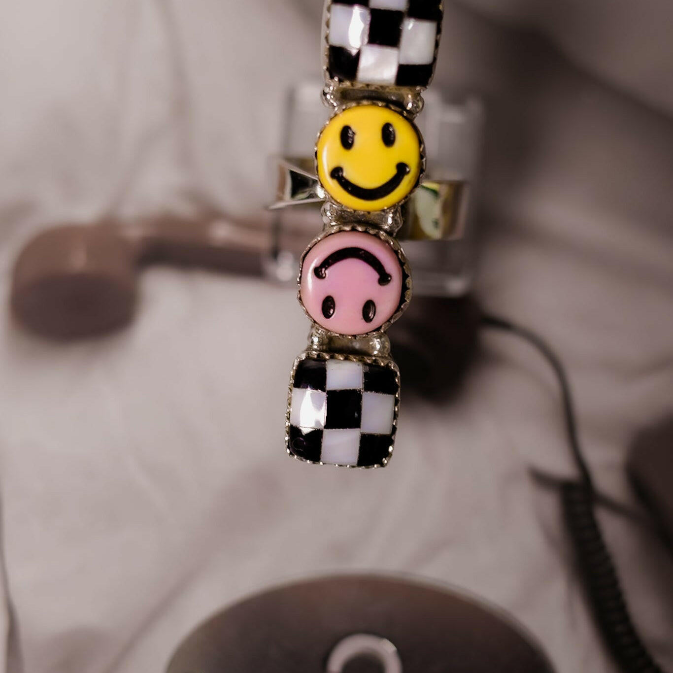 Smiley Checkered Bar Ring-Rings-Krush Kandy, Women's Online Fashion Boutique Located in Phoenix, Arizona (Scottsdale Area)