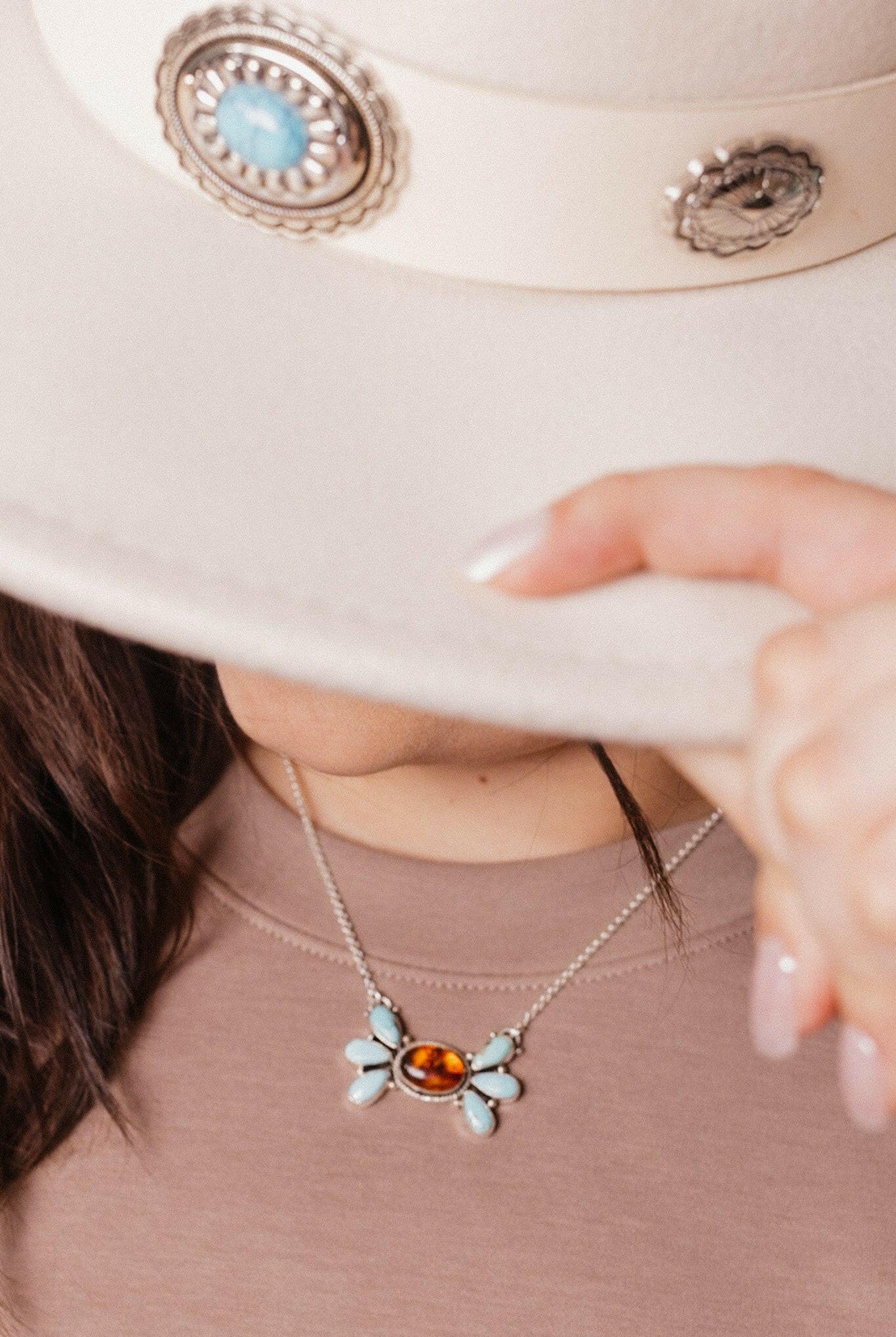 Baby Bell Turquoise & Amber Stone Necklace-Chain Necklaces-Krush Kandy, Women's Online Fashion Boutique Located in Phoenix, Arizona (Scottsdale Area)
