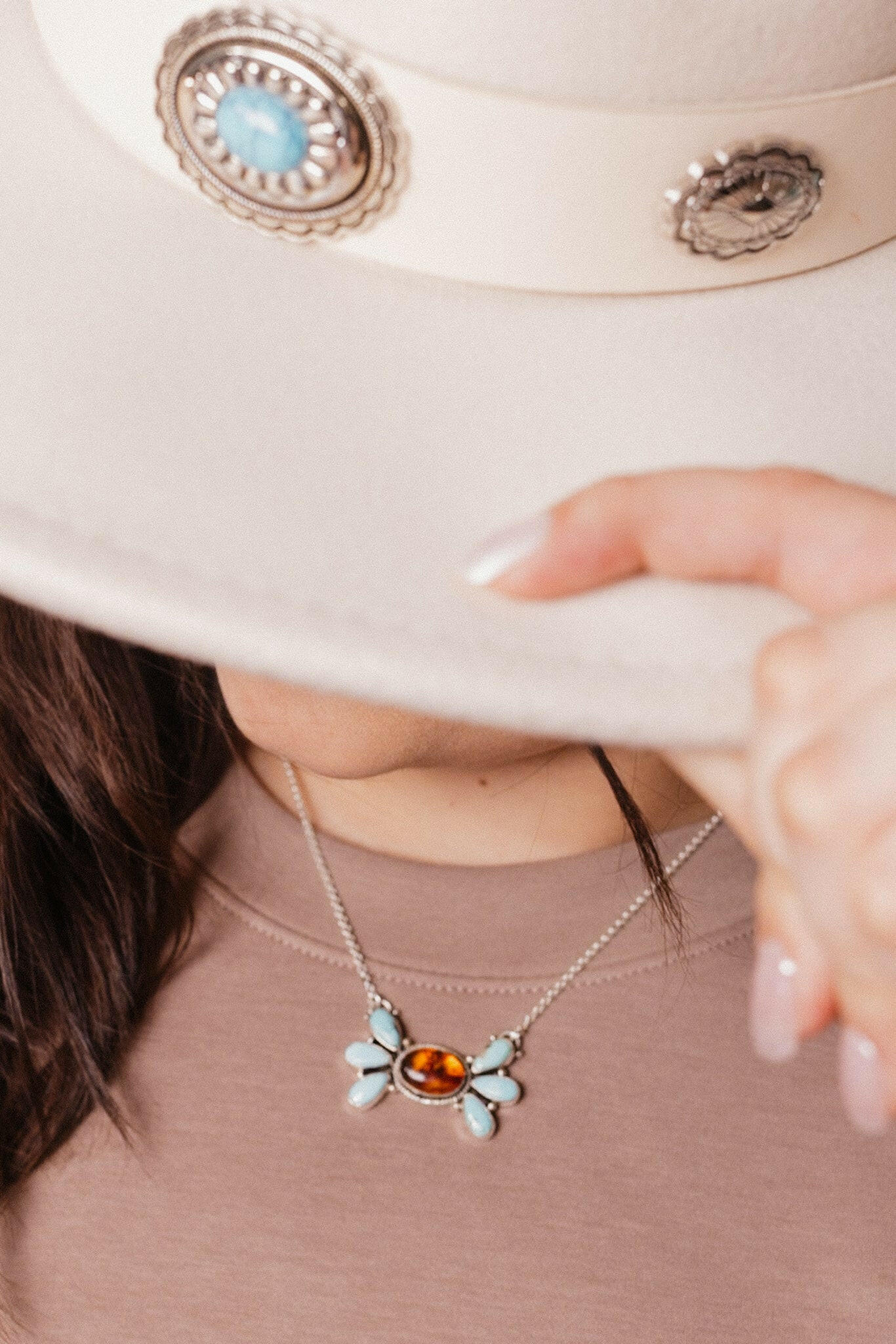 Baby Bell Turquoise & Amber Stone Necklace-Chain Necklaces-Krush Kandy, Women's Online Fashion Boutique Located in Phoenix, Arizona (Scottsdale Area)