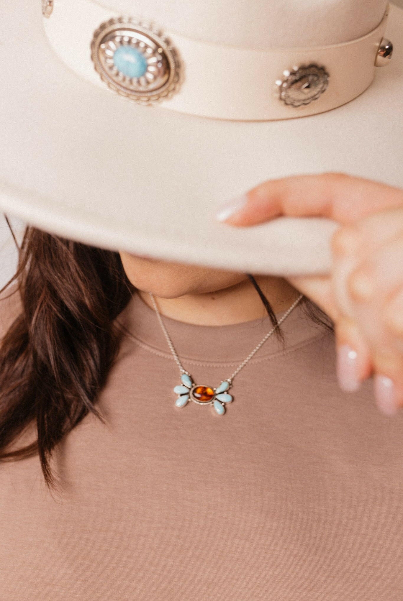Baby Bell Turquoise & Amber Stone Necklace-Chain Necklaces-Krush Kandy, Women's Online Fashion Boutique Located in Phoenix, Arizona (Scottsdale Area)