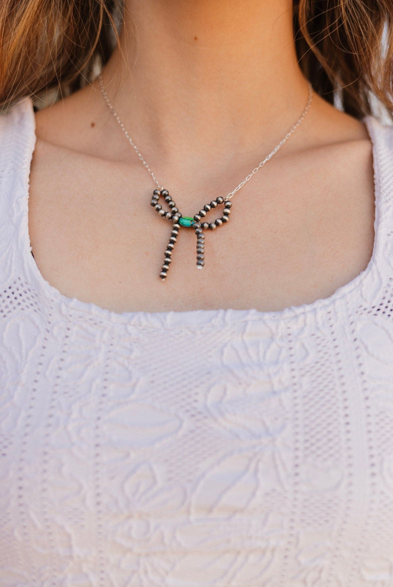 Desert Pearl Dahlia Bow Chain Necklaces-Necklaces-Krush Kandy, Women's Online Fashion Boutique Located in Phoenix, Arizona (Scottsdale Area)