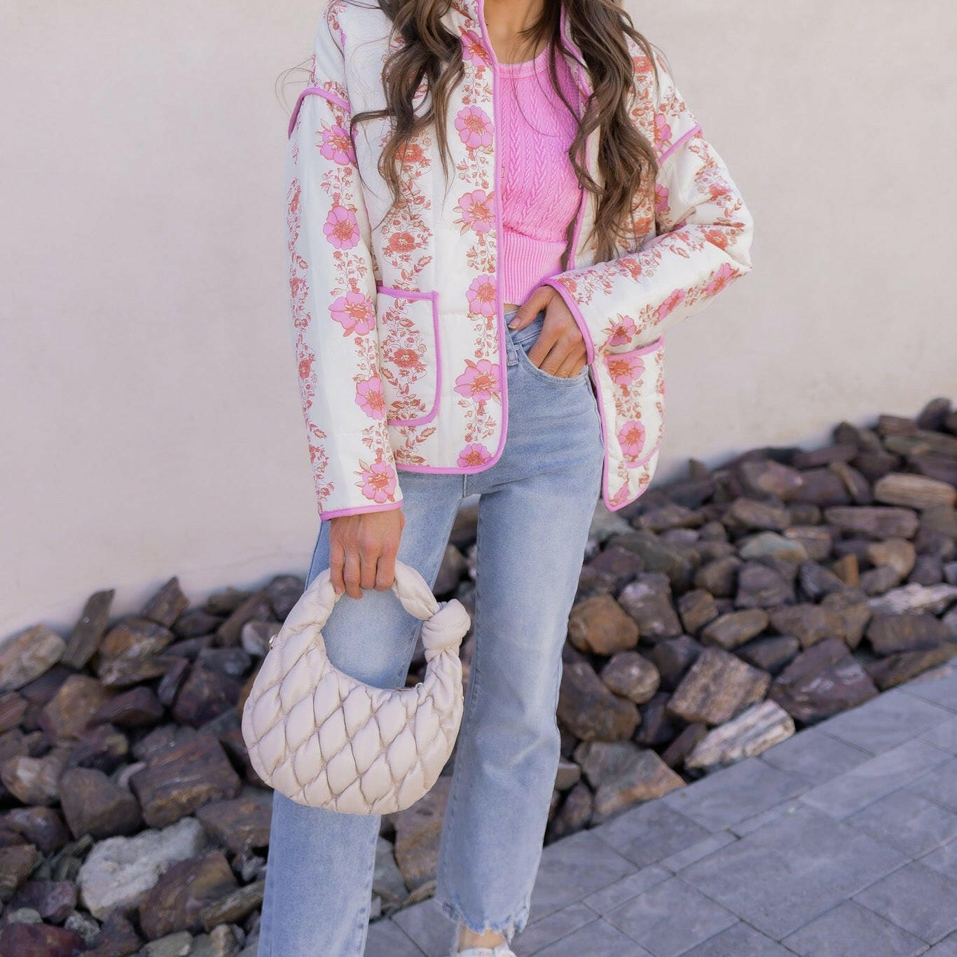 Winter Bloom Floral Print Quilted Puffer Jacket-Jackets-Krush Kandy, Women's Online Fashion Boutique Located in Phoenix, Arizona (Scottsdale Area)