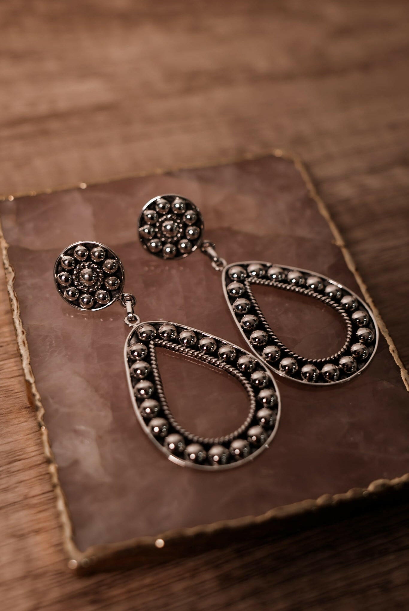 Studded Sterling Concho Teardrop Earrings-Stud Earrings-Krush Kandy, Women's Online Fashion Boutique Located in Phoenix, Arizona (Scottsdale Area)