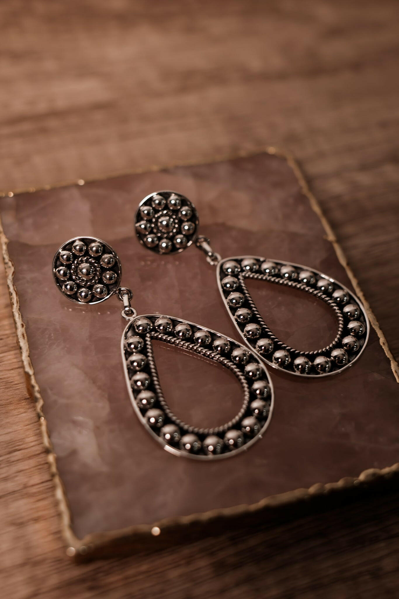 Studded Sterling Concho Teardrop Earrings-Stud Earrings-Krush Kandy, Women's Online Fashion Boutique Located in Phoenix, Arizona (Scottsdale Area)