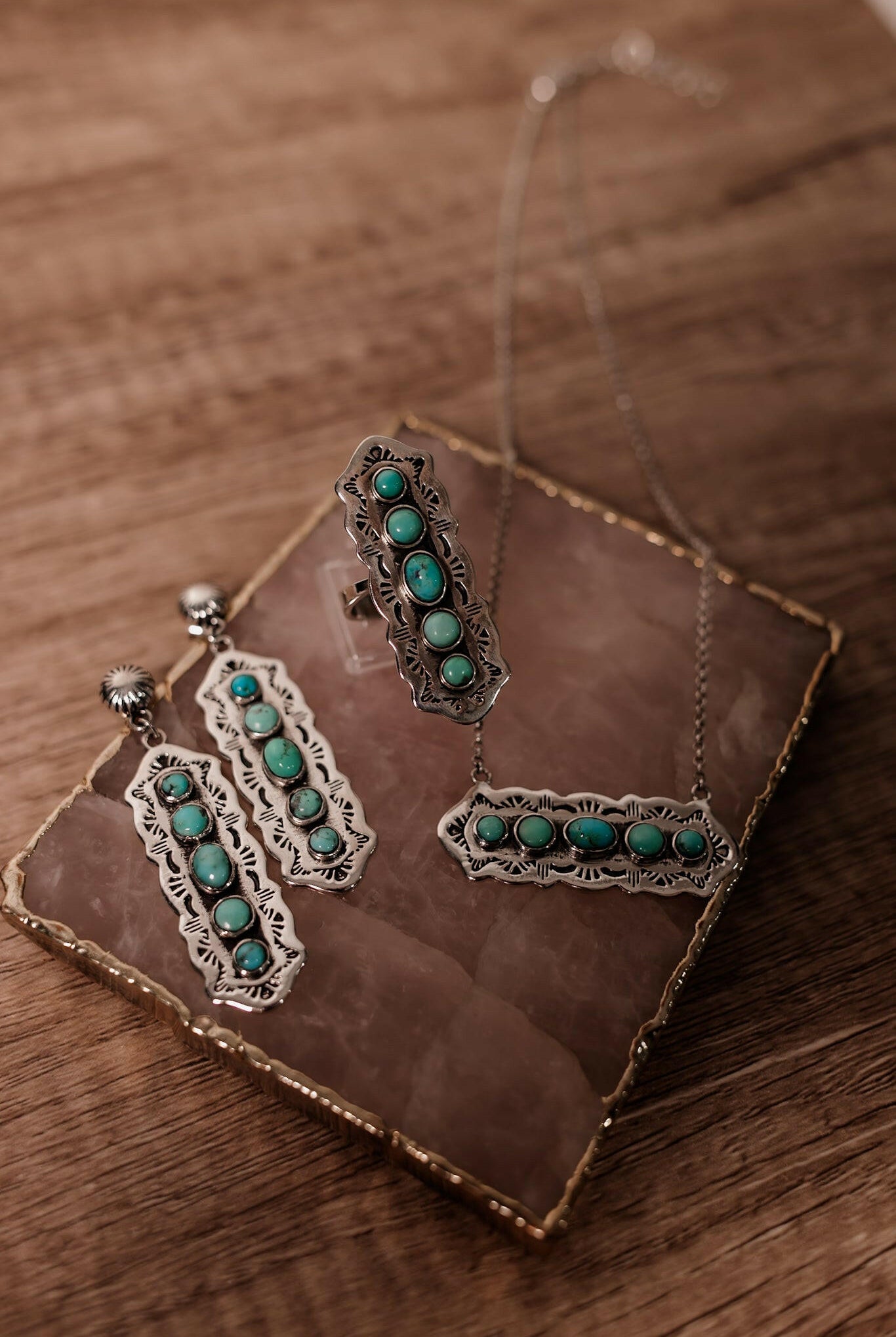 Wanderlust Dreams Turquoise Necklace, Ring & Earrings-Chain Necklaces-Krush Kandy, Women's Online Fashion Boutique Located in Phoenix, Arizona (Scottsdale Area)