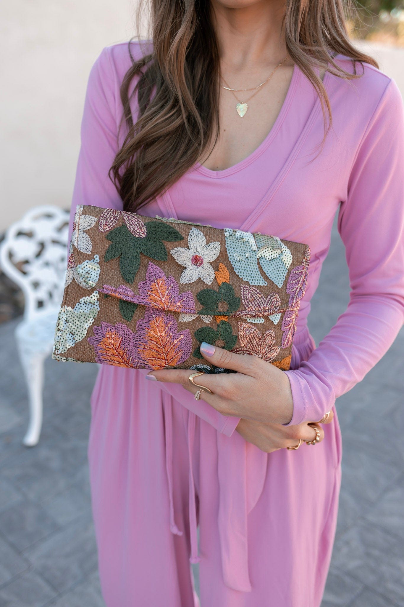 Floral Leaf Embroidered Sequin Clutch-Purses & Bags-Krush Kandy, Women's Online Fashion Boutique Located in Phoenix, Arizona (Scottsdale Area)